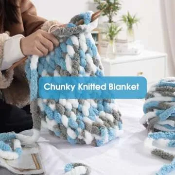 MABOZOO Tie Dye Chunky Yarn for Crocheting 8 Pack,Sky Blue Fluffy Jumbo Chenille Yarn,Soft Plush Yarn Bulky,Giant Thick Fuzzy Yarn for Hand Knitting or Arm Knitting (29 yds,8 oz Each Skein)