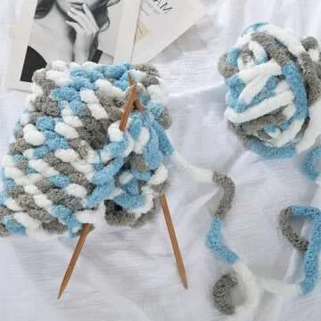 MABOZOO Tie Dye Chunky Yarn for Crocheting 8 Pack,Sky Blue Fluffy Jumbo Chenille Yarn,Soft Plush Yarn Bulky,Giant Thick Fuzzy Yarn for Hand Knitting or Arm Knitting (29 yds,8 oz Each Skein)