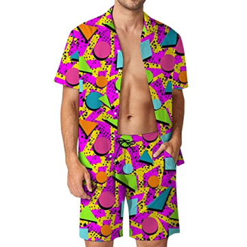 Rseoutlh Vintage 80s 90s Button Down Shirt and Shorts Set for Men