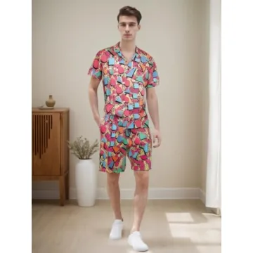 Rseoutlh Mens Vintage 80s 90s Shirt Shorts Set Beach Outfit