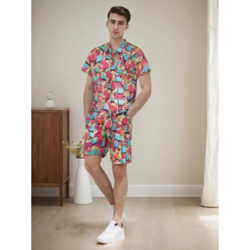 Rseoutlh Mens Vintage 80s 90s Shirt Shorts Set Beach Outfit