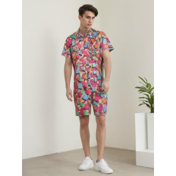 Rseoutlh Mens Vintage 80s 90s Shirt Shorts Set Beach Outfit