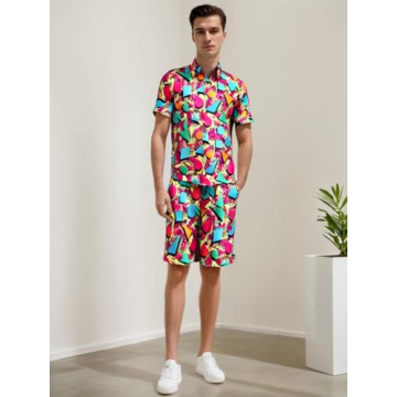 Rseoutlh Mens Vintage 80s 90s Shirt Shorts Set Beach Outfit