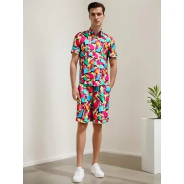 Rseoutlh Mens Vintage 80s 90s Shirt Shorts Set Beach Outfit