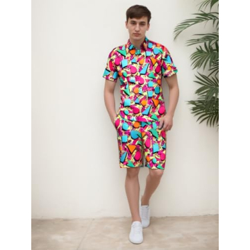 Rseoutlh Mens Vintage 80s 90s Shirt Shorts Set Beach Outfit