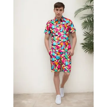 Rseoutlh Mens Vintage 80s 90s Shirt Shorts Set Beach Outfit