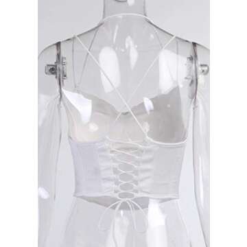 Women's Slim Bustier Sexy V Neck Backless Corset Stretch Open Back Mesh Crop Top Spaghetti Strap Clubwear S