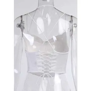 Women's Slim Bustier Sexy V Neck Backless Corset Stretch Open Back Mesh Crop Top Spaghetti Strap Clubwear S