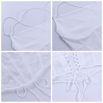 Women's Slim Bustier Sexy V Neck Backless Corset Stretch Open Back Mesh Crop Top Spaghetti Strap Clubwear S