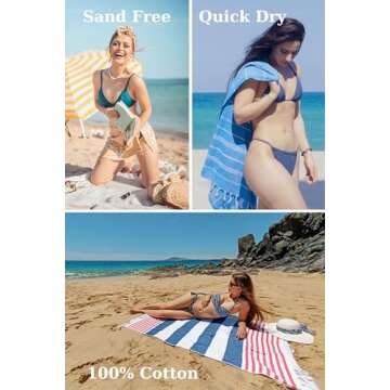 Park & Oz Turkish Beach Towel – Oversized 100% Cotton Quick-Dry & Sand-Free Blanket 72" x 40" – Ultra-Absorbent, Lightweight & Compact Pool Towel for Beach, Travel, Spa, Gym, Camping & Home