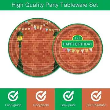 96 Pieces Red Brick Wall Street Party Supplies Tableware Set for 24 Guests Cartoon Sesame Party Paper Plates Napkins Decorations Birthday Party Decorations for Kids Boys Girls