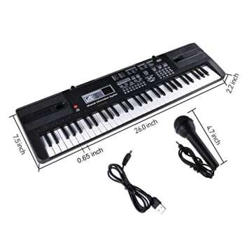 Digital Music Piano Keyboard 61 Key - Portable Electronic Musical Instrument with Microphone Kids Pi...
