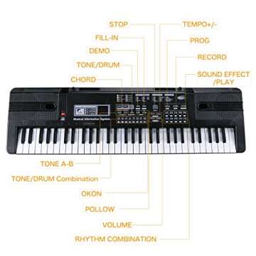 Digital Music Piano Keyboard 61 Key - Portable Electronic Musical Instrument with Microphone Kids Piano Musical Teaching Keyboard Toy for Birthday Christmas Festival Gift