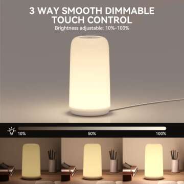 ROOTRO Touch Bedside Table Lamp, [Sleek Design & RGB Mode] 3 Way Dimmable Small Lamp for Bedroom, LE...