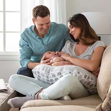 Boppy Original Nursing Pillow, Gray Elephants Plaid, Ergonomic Nursing Essentials for Bottle and Breastfeeding, Firm Fiber Fill, with Removable Pillow Cover, Machine Washable