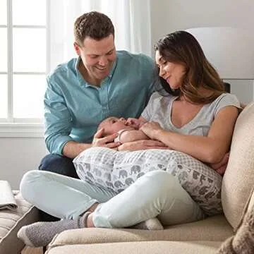 Boppy Original Nursing Pillow, Gray Elephants Plaid, Ergonomic Nursing Essentials for Bottle and Breastfeeding, Firm Fiber Fill, with Removable Pillow Cover, Machine Washable