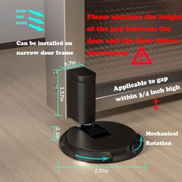 HOOFUS No Magnetic Mechanical Door Stopper,Adjustable Door Holder, for Door Gaps up to 0.75 Inch in Height,Windproof Door Stop,Nail Free or Screws (Matte Black, for Within 3/4 Inch High Door Gaps)
