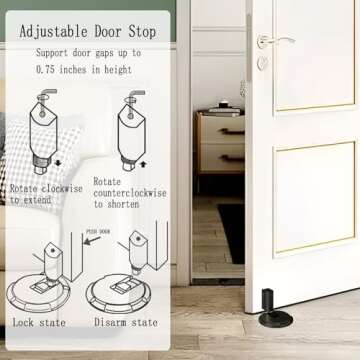 HOOFUS No Magnetic Mechanical Door Stopper,Adjustable Door Holder, for Door Gaps up to 0.75 Inch in Height,Windproof Door Stop,Nail Free or Screws (Matte Black, for Within 3/4 Inch High Door Gaps)