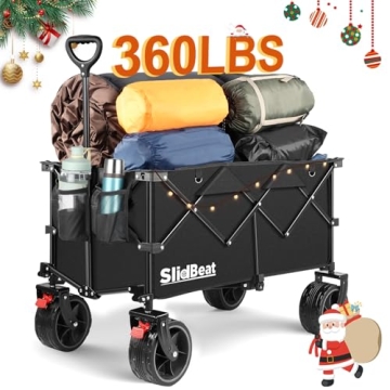 220L Collapsible Wagon with Big Wheels - Heavy Duty Utility Foldable Cart, All-Terrain Wheel & Drink...