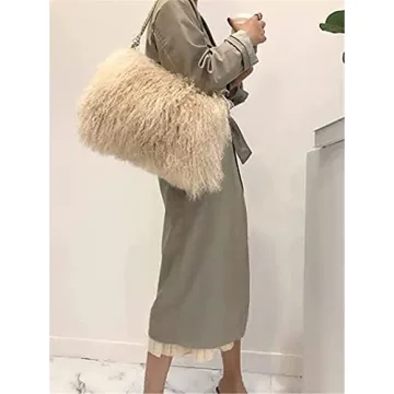 Oversized Real Mongolian Lamb Fur Handbag for Women