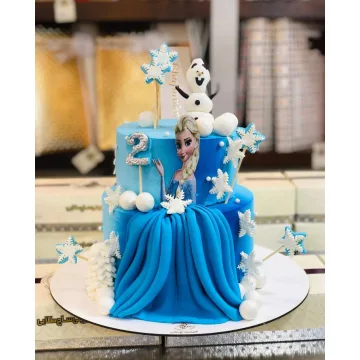 کیک تولد السا و اولاف آبی یخی دخترانه برف‌دانه درخشان Frozen
