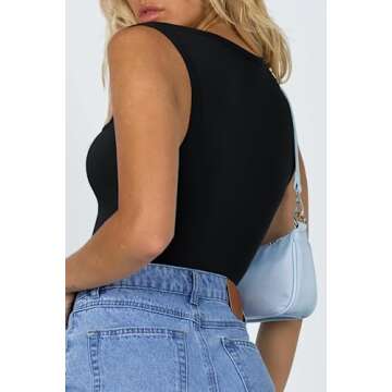 Meyeeka Women's Seamless Bodysuit Square Neck Sleeveless Racer Back Tank Tops Summer Black M