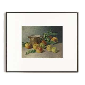 Farmhouse Still Life Picture Living Room - Apple Pearl Fruit Warm Beige Neutral Painting - Art Deco Wall Art for Kitchen - 11 x 14 Art Print- Rustic Vintage Decor for Bedroom - Antique French Poster