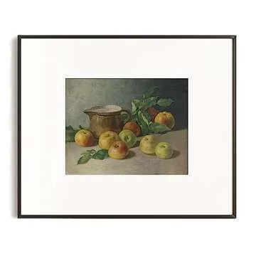 Farmhouse Still Life Picture Living Room - Apple Pearl Fruit Warm Beige Neutral Painting - Art Deco Wall Art for Kitchen - 11 x 14 Art Print- Rustic Vintage Decor for Bedroom - Antique French Poster