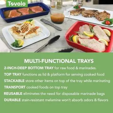 Tovolo Marinade Container with Lid, Large (Blue/White) - BBQ Prep Tub & Marinating Container with Lid for Kitchen, Grill, Meal Prep, Smoker, Griddle & Barbeque - Dishwasher-Safe Melamine Marinade Tray