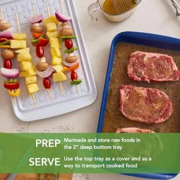 Tovolo Marinade Container with Lid, Large (Blue/White) - BBQ Prep Tub & Marinating Container with Lid for Kitchen, Grill, Meal Prep, Smoker, Griddle & Barbeque - Dishwasher-Safe Melamine Marinade Tray