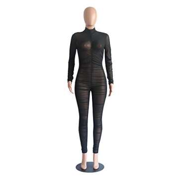 Uni Clau Women One Piece Outfits Mesh Sheer Bodycon Jumpsuit Long Sleeve See Through Party Club Outfits for Women