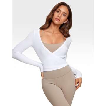 INGIA Women's Soft Rib V-Neck Wrap Top for Active Life