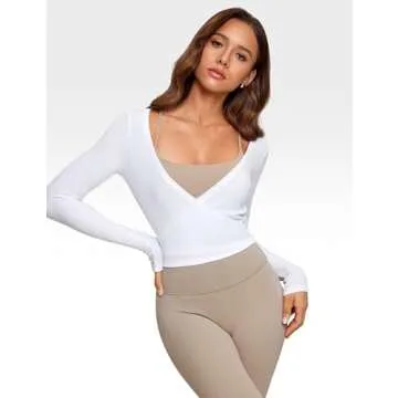 INGIA Women's Soft Rib V-Neck Wrap Top for Active Life