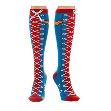 DC Comics Wonder Woman Faux Lace Up Juniors Knee High Socks
