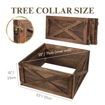 Perfnique Christmas Tree Collar, 22'' Durable Wood Tree Base, Handmade Tree Skirt Box Stand Suitable for 7.5 FT Tree, Tree Stand Cover for Modern Farmhouse Home, Xmas Merry Christmas Decor (Walnut)