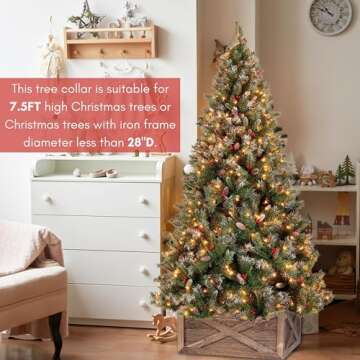 Perfnique Christmas Tree Collar, 22'' Durable Wood Tree Base, Handmade Tree Skirt Box Stand Suitable for 7.5 FT Tree, Tree Stand Cover for Modern Farmhouse Home, Xmas Merry Christmas Decor (Walnut)