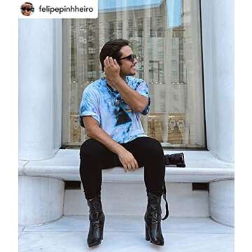 LISHAN Women's Snakeskin Chunky 4in Heel Crocodile Pull On Mid Calf Boots