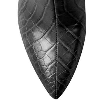 LISHAN Women's Snakeskin Chunky 4in Heel Crocodile Pull On Mid Calf Boots