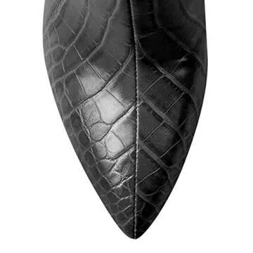 LISHAN Women's Snakeskin Chunky 4in Heel Crocodile Pull On Mid Calf Boots