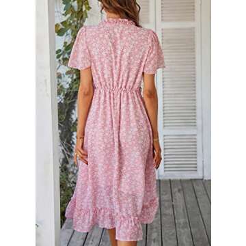 KIRUNDO Women's Ruffle V Neck Floral Print Midi Dress