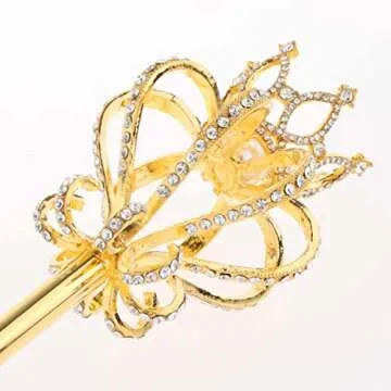 AMLESO Fairy Wands Wedding Costume Props Fancy Sticks for Bride Children Photography Prop Halloween Christmas, Golden Rhinestone, One Size