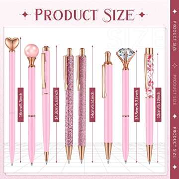 Sabary Women's Pink Crystal Diamond Ballpoint Pens, 8 Pieces, 14 cm