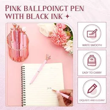 Sabary Women's Pink Crystal Diamond Ballpoint Pens, 8 Pieces, 14 cm