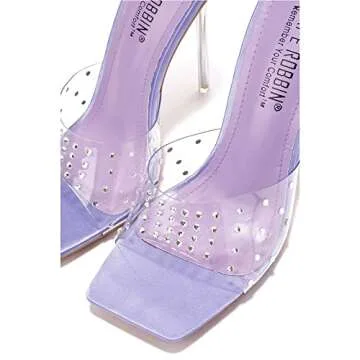Cape Robbin Brisa Stiletto High Heels for Women - Rhinestone Clear Heels for Women - Slip On Womens Sandals with Transparent Stiletto Heels - Women's Dress Shoes with Sexy Open Toe - Purple Size 9