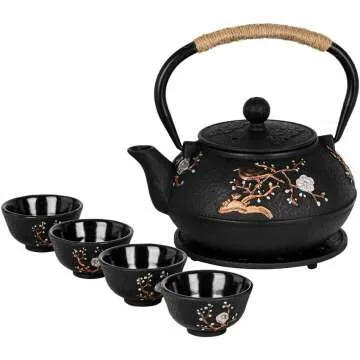 Japanese Cast Iron Teapot Set with Cups & Infuser