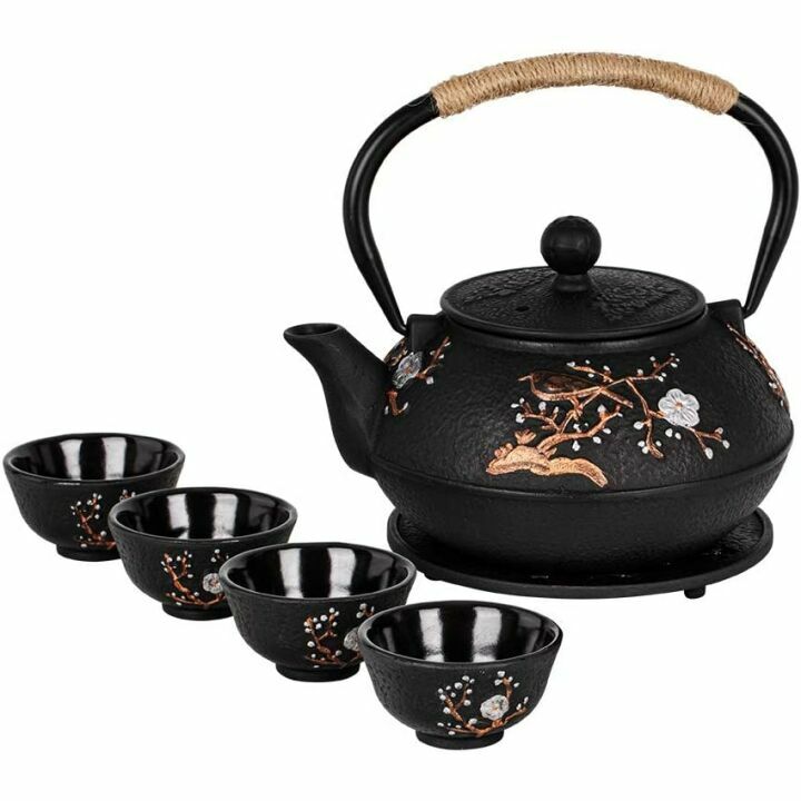 Japanese Cast Iron Teapot Set with Cups & Infuser