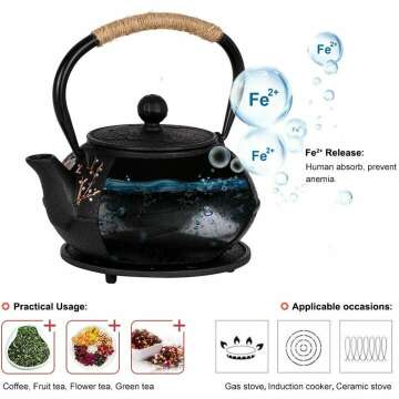Japanese Cast Iron Teapot Set with Cups & Infuser