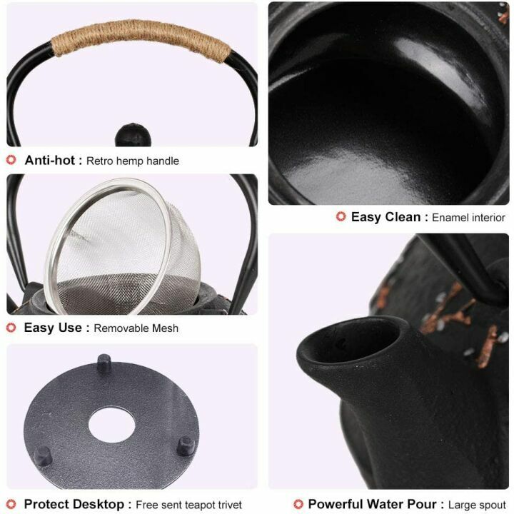 Japanese Cast Iron Teapot Set with Cups & Infuser
