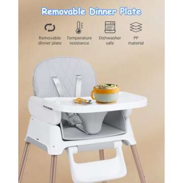 3 in 1 Baby High Chair, Bellababy Adjustable Convertible Chairs for Babies and Toddlers, Compact/Light Weight/Portable/Easy to Clean