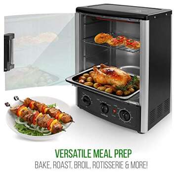 Nutrichef Vertical Countertop Oven with Rotisserie, Bake, Broil, & Kebab Rack Functions - Adjustable...